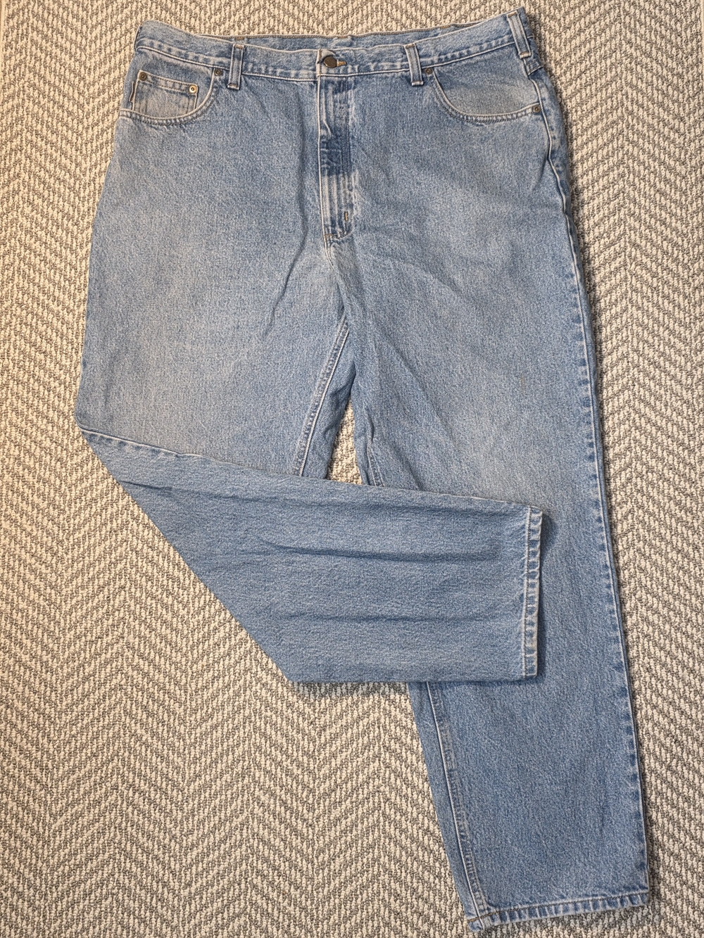 Carhartt Relaxed Fit Jeans Light Wash Denim Trousers Mens 42x32 Heavy Workwear